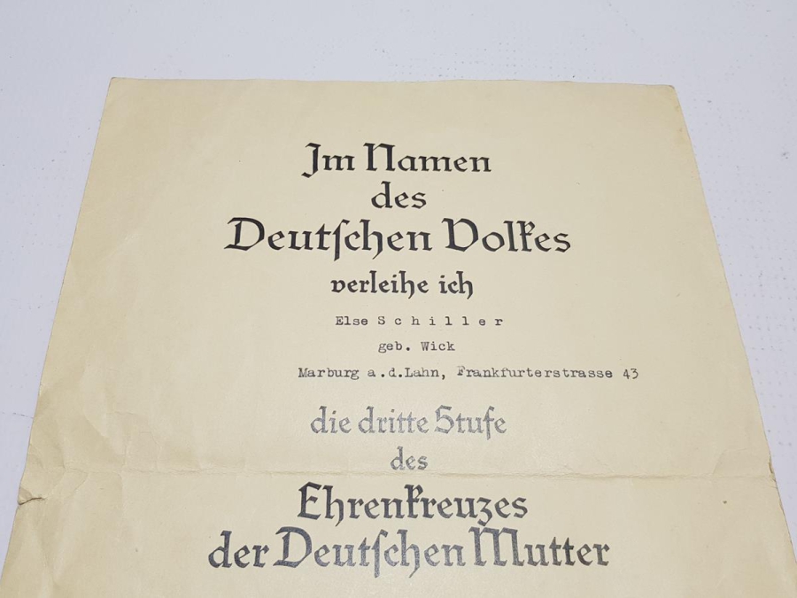 1939 NAZİ ALMAN ANNELİK ŞEREF MADALYASI VE BERATI