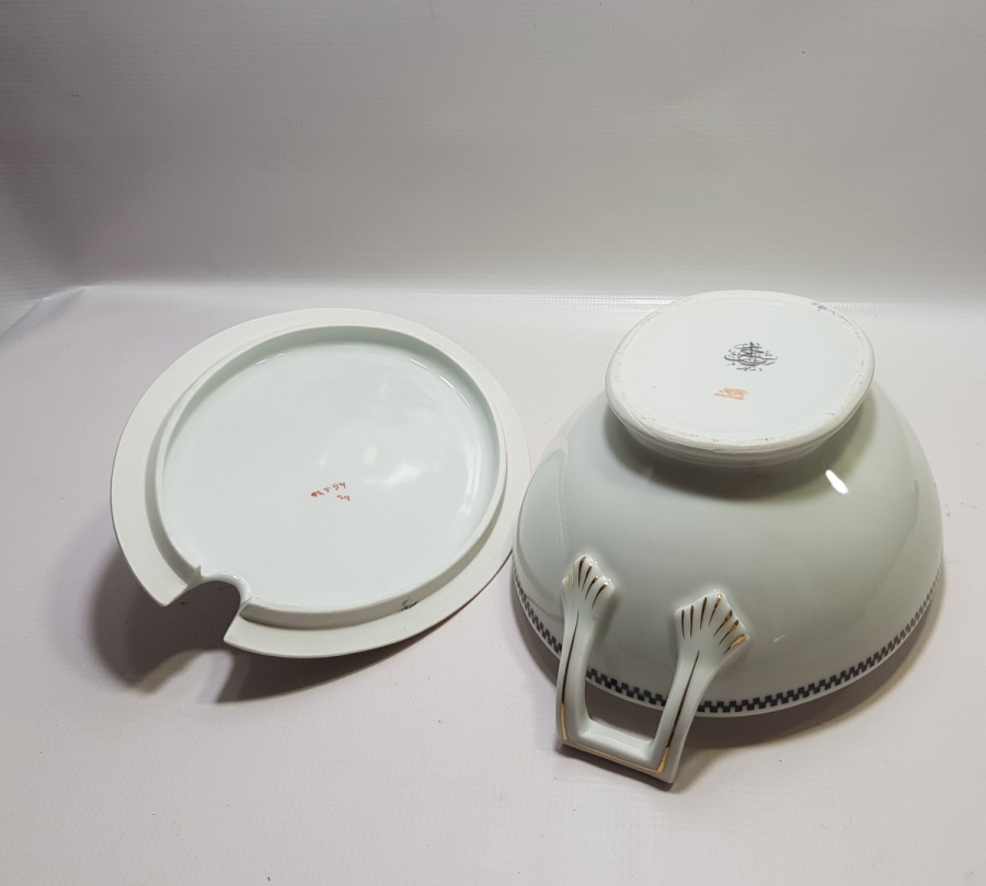 DEV BOYDA ARKASI OSMANLICA YAZILI PORSELEN KAPAKLI ÇORBALIK