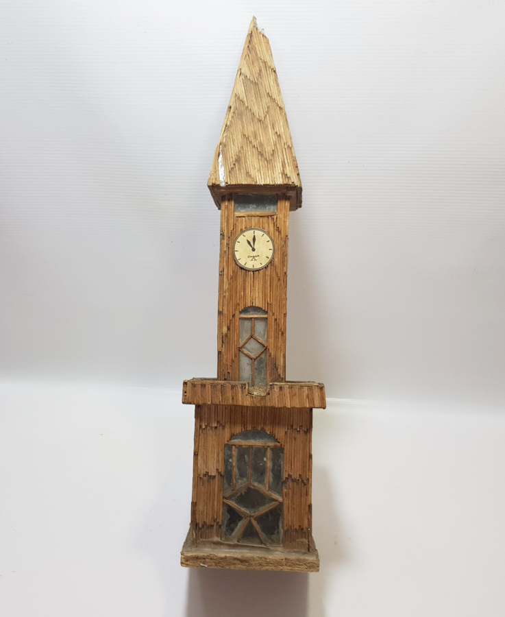 OSMANLI DÖNEMİ SAAT KULESİ FORMUNDA YAPILMIŞ EL YAPIMI BÜYÜK BOY AHŞAP MASA ÜSTÜ OBJESİ