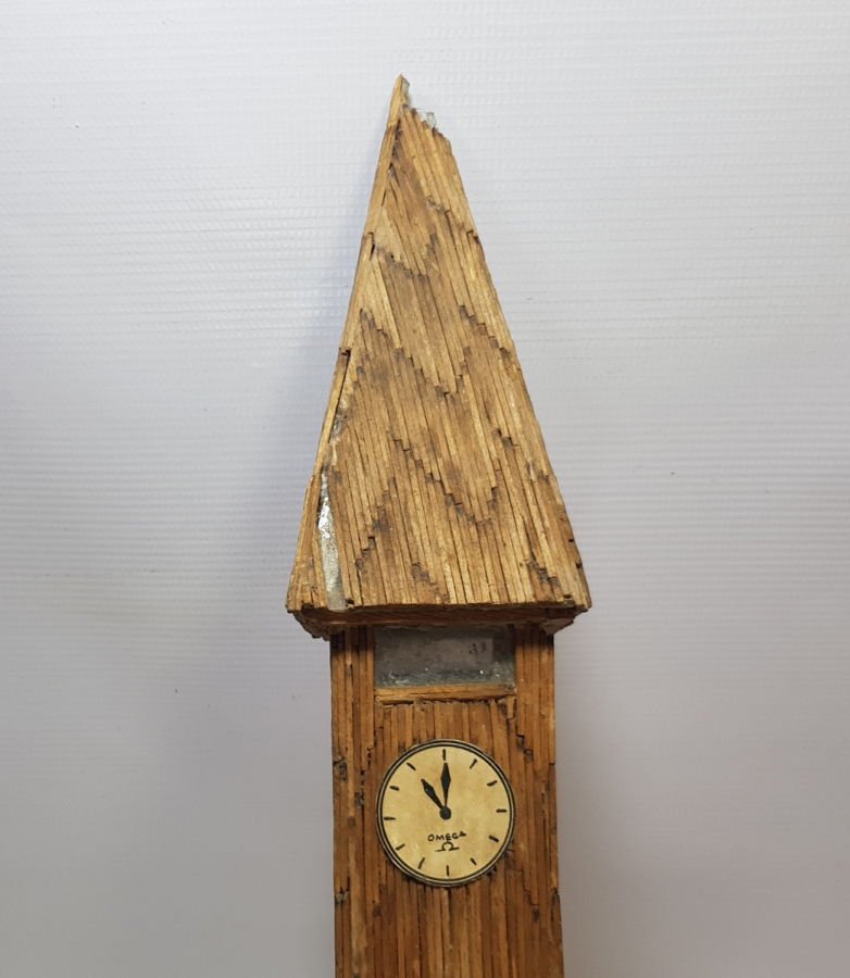 OSMANLI DÖNEMİ SAAT KULESİ FORMUNDA YAPILMIŞ EL YAPIMI BÜYÜK BOY AHŞAP MASA ÜSTÜ OBJESİ