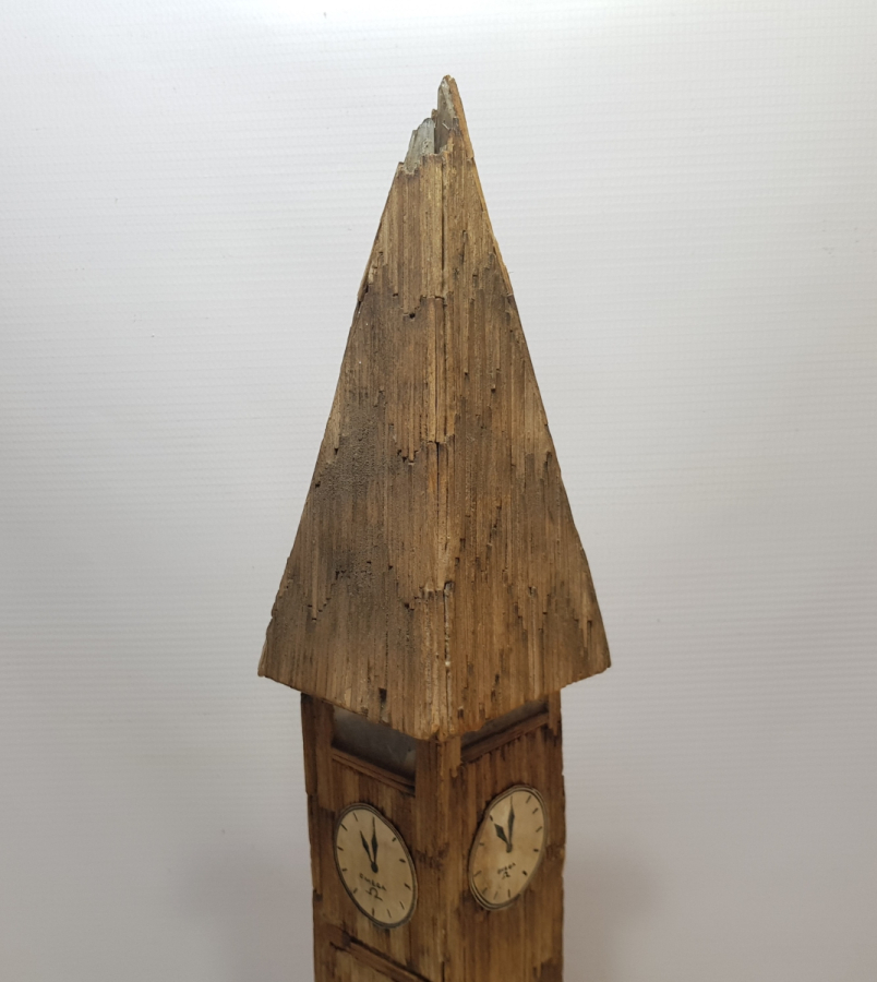 OSMANLI DÖNEMİ SAAT KULESİ FORMUNDA YAPILMIŞ EL YAPIMI BÜYÜK BOY AHŞAP MASA ÜSTÜ OBJESİ