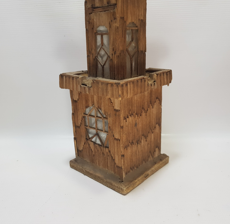 OSMANLI DÖNEMİ SAAT KULESİ FORMUNDA YAPILMIŞ EL YAPIMI BÜYÜK BOY AHŞAP MASA ÜSTÜ OBJESİ