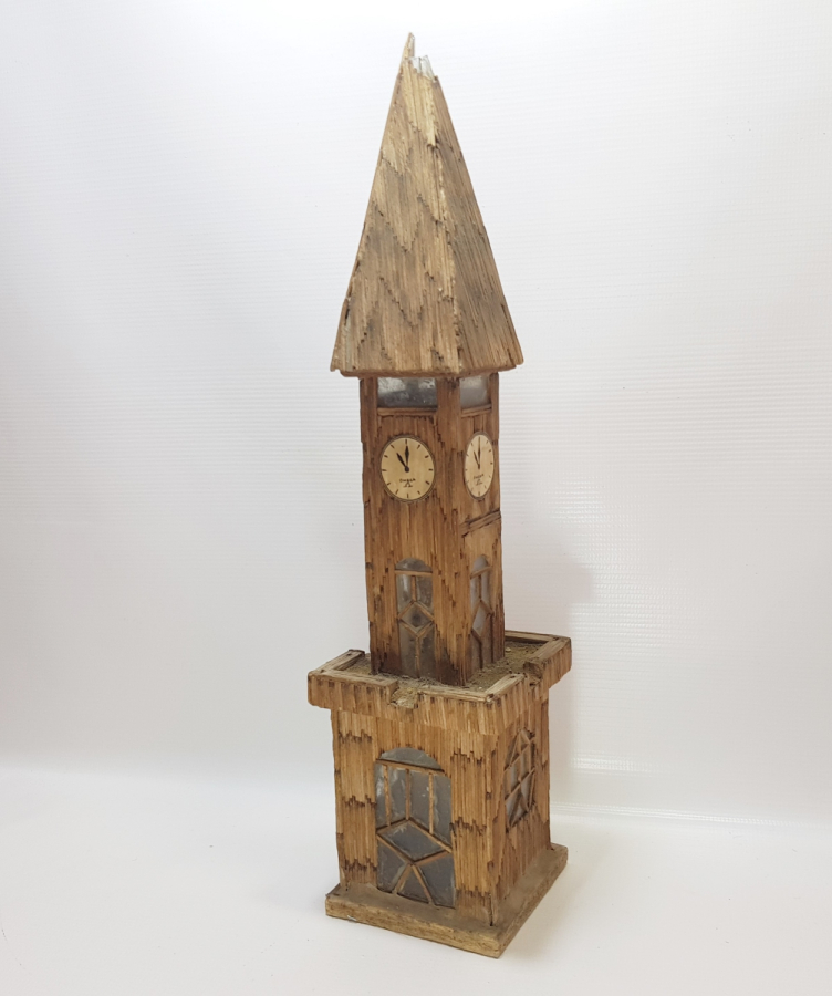 OSMANLI DÖNEMİ SAAT KULESİ FORMUNDA YAPILMIŞ EL YAPIMI BÜYÜK BOY AHŞAP MASA ÜSTÜ OBJESİ
