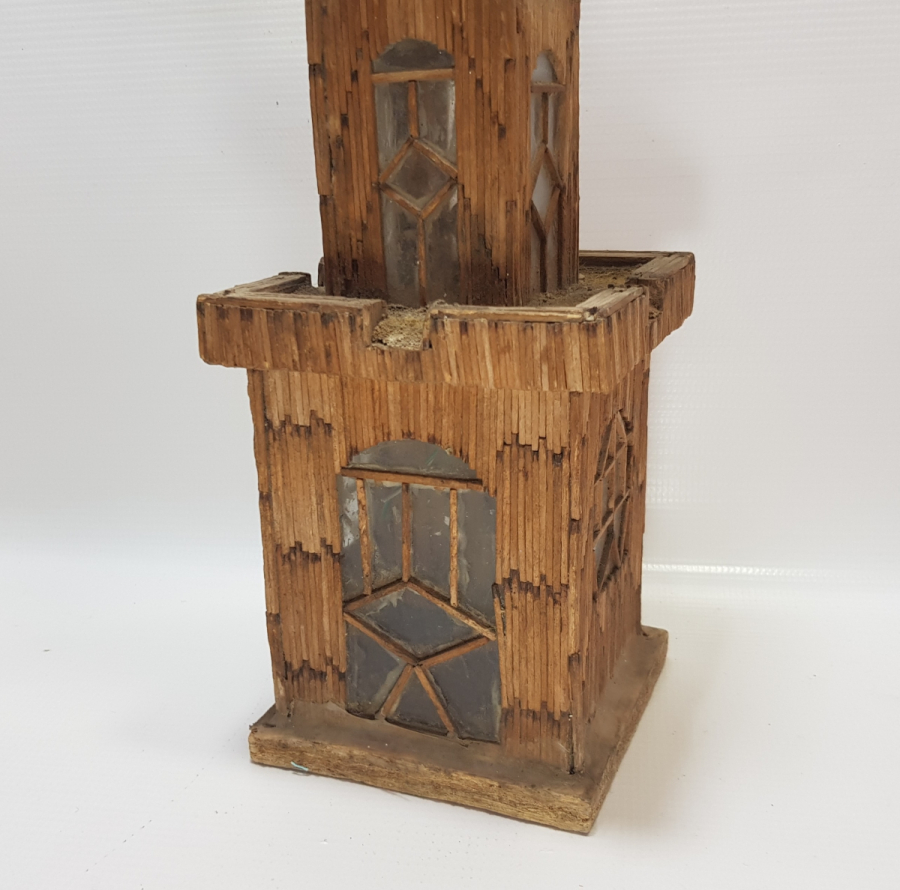 OSMANLI DÖNEMİ SAAT KULESİ FORMUNDA YAPILMIŞ EL YAPIMI BÜYÜK BOY AHŞAP MASA ÜSTÜ OBJESİ
