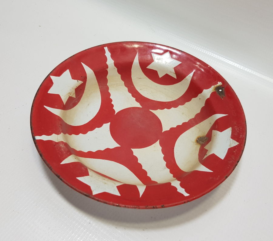 AY YILDIZ FİGÜRLÜ OSMANLI DÖNEMİ NADİR FORMLU EMAYE TABAK