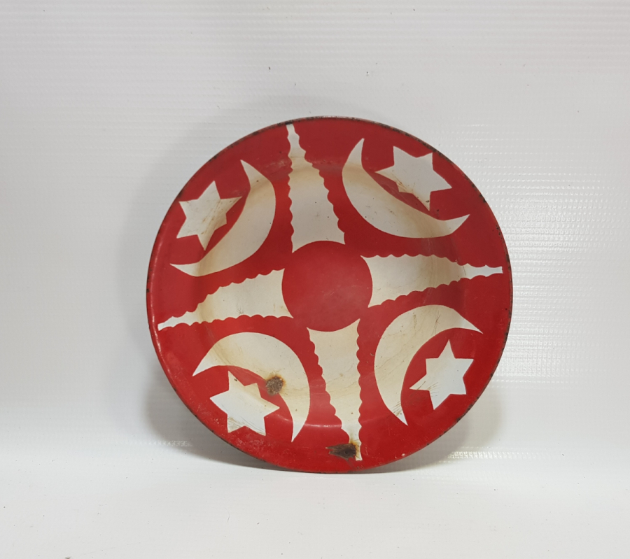 AY YILDIZ FİGÜRLÜ OSMANLI DÖNEMİ NADİR FORMLU EMAYE TABAK