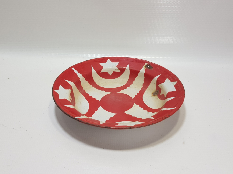 AY YILDIZ FİGÜRLÜ OSMANLI DÖNEMİ NADİR FORMLU EMAYE TABAK