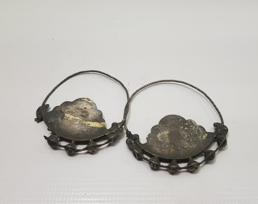 OSMANLI DÖNEMİ ÜZERİ DOĞAL TAŞLARLA SÜSLÜ BALIK FORMLU ERMENİ İŞİ BÜYÜK BOY GELİN KÜPESİ