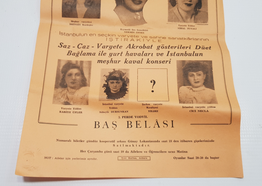 ÇOK NADİR ANTİKA ŞEN TİYATRO AFİŞİ