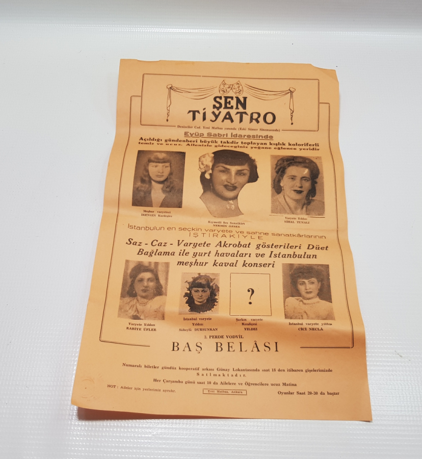 ÇOK NADİR ANTİKA ŞEN TİYATRO AFİŞİ