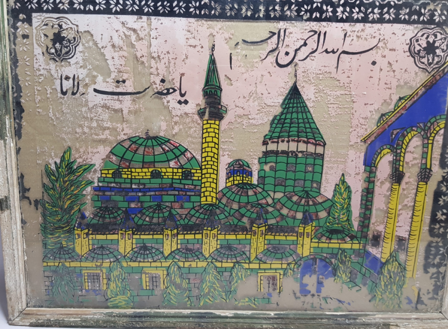 OSMANLI DÖNEMİ KONYA MEVLEVİHANESİ GÖRSELLİ CAM ALTI MEVLEVİ PANO