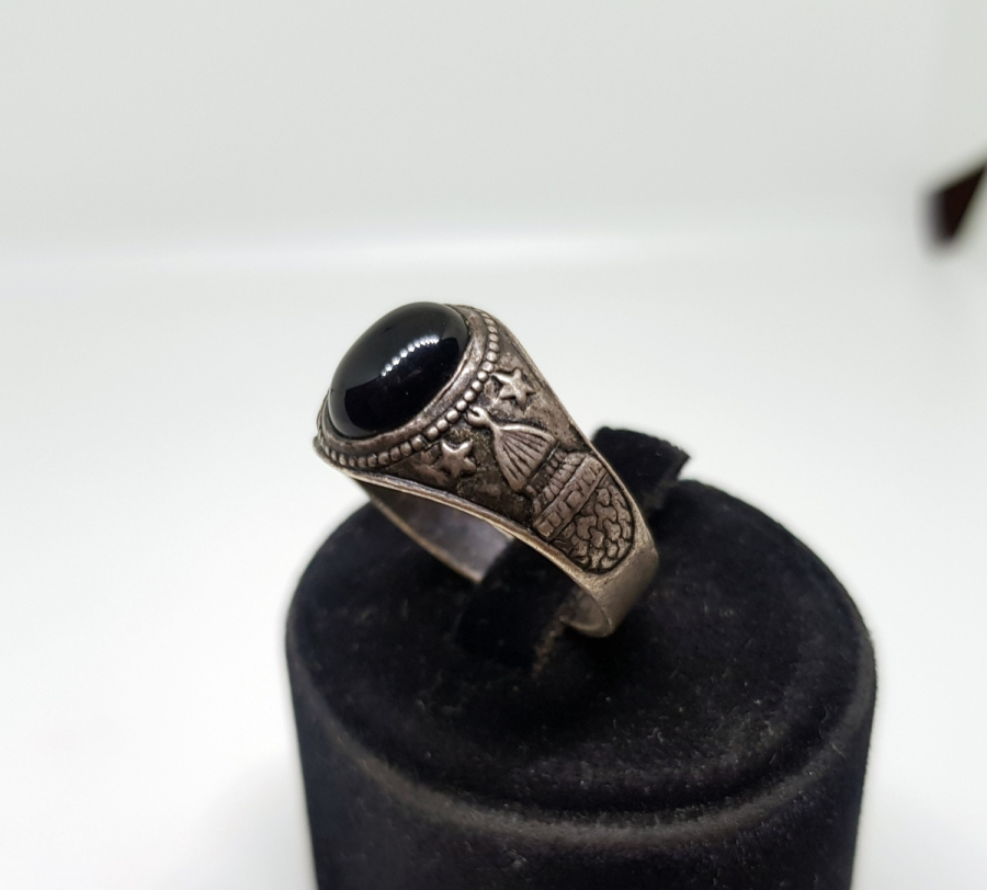 KABE-İ ŞERİF GÖRSELLİ VE AKİK TAŞLI GÜMÜŞ YÜZÜK