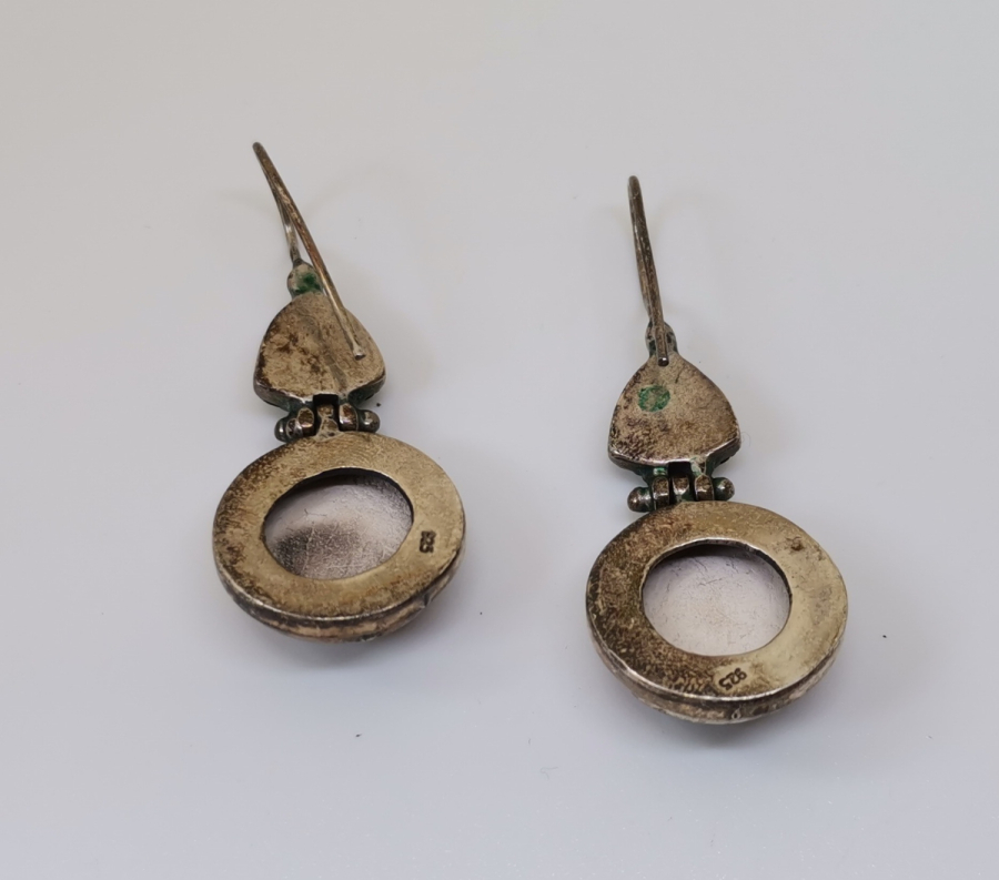 ELHAMRA MODELİ ÖZEL YAPIM EL BOYAMA ÇİNİ İŞÇİLİKLİ GÜMÜŞ KÜPE