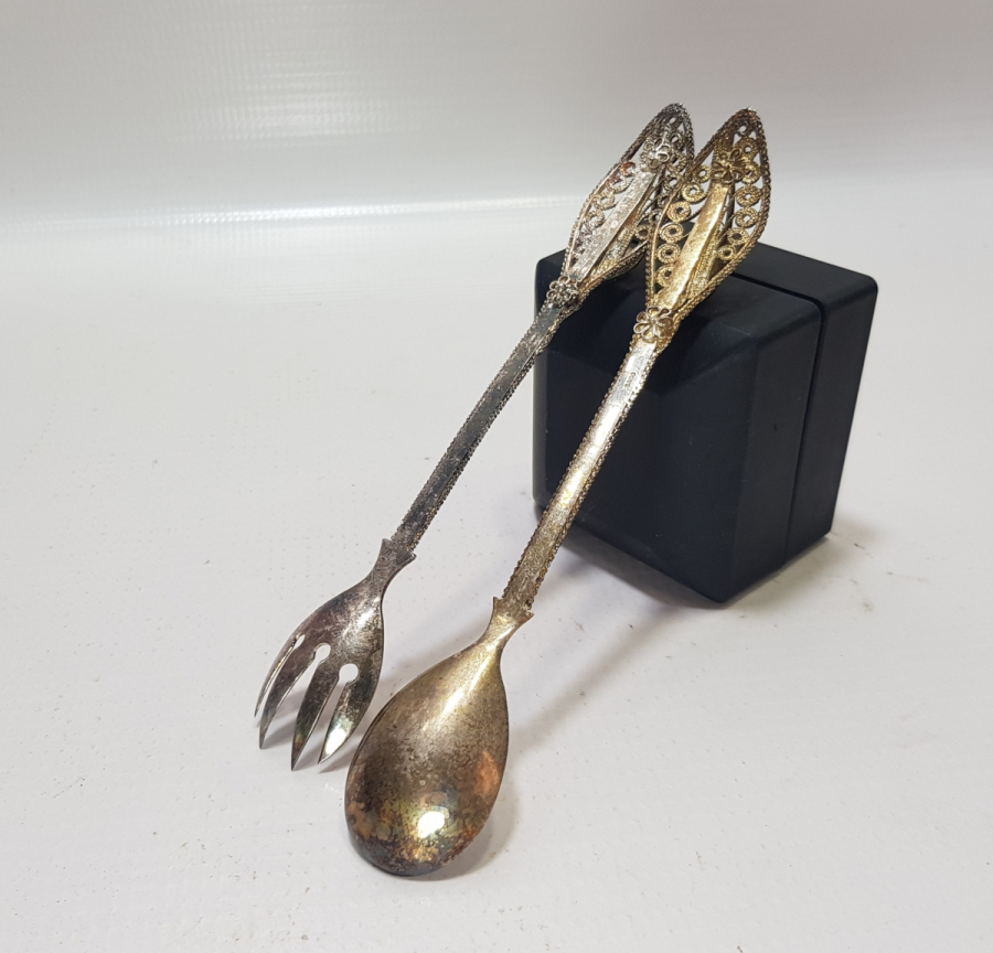 TELKARİ İŞÇİLİKLİ EL YAPIMI GÜMÜŞ TATLI ÇATAL KAŞIĞI