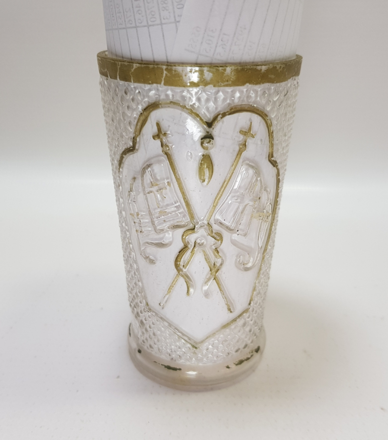 MEŞRUTİYET SANCAĞI FORMUNDA VE RUMCA AFİYET OLSUN EFENDİM YAZILI OSMANLI DÖNEMİ BİLLUR BARDAK