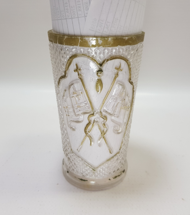 MEŞRUTİYET SANCAĞI FORMUNDA VE RUMCA AFİYET OLSUN EFENDİM YAZILI OSMANLI DÖNEMİ BİLLUR BARDAK