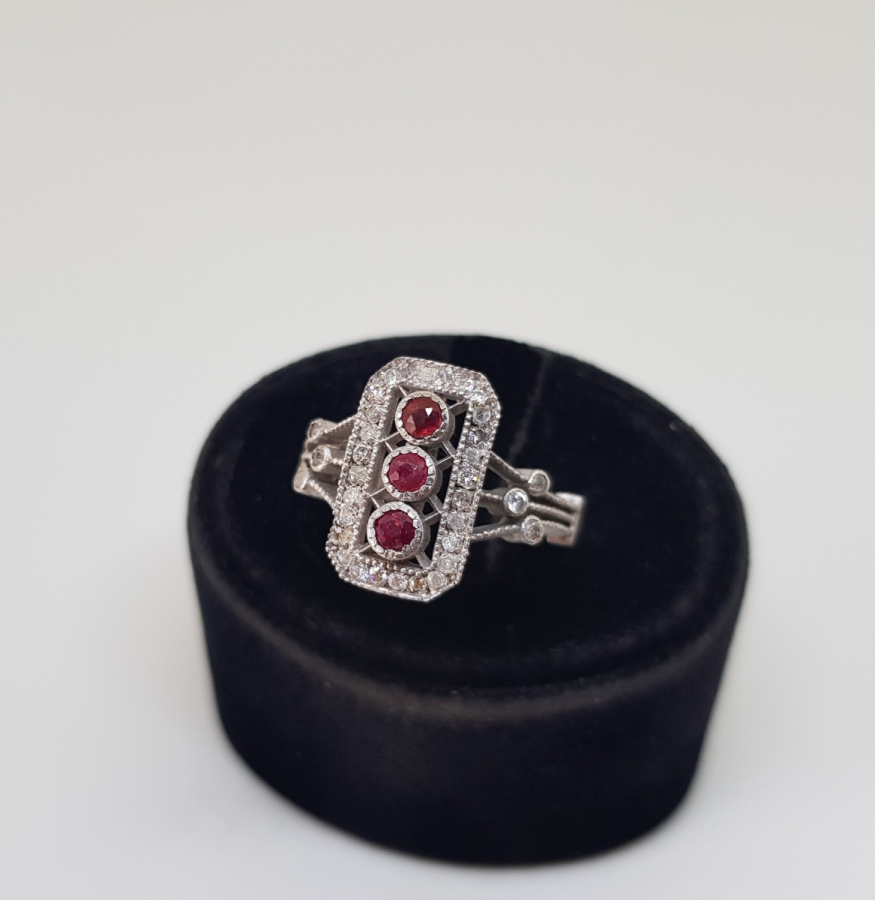 YAKUT VE PIRLANTA TAŞLI ÖZEL YAPIM FRANSIZ MODEL YÜZÜK