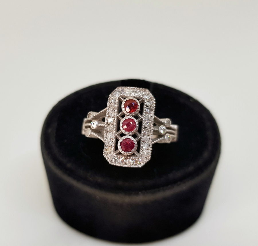 YAKUT VE PIRLANTA TAŞLI ÖZEL YAPIM FRANSIZ MODEL YÜZÜK