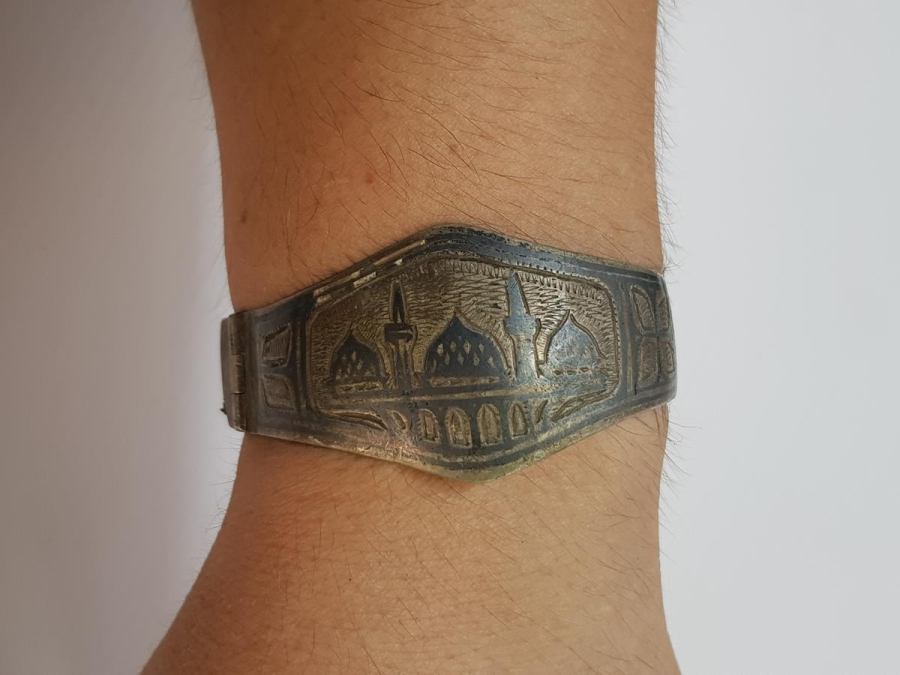 OSMANLI DÖNEMİ SAVATLI CAMİ RESİMLİ GÜMÜŞ BİLEZİK