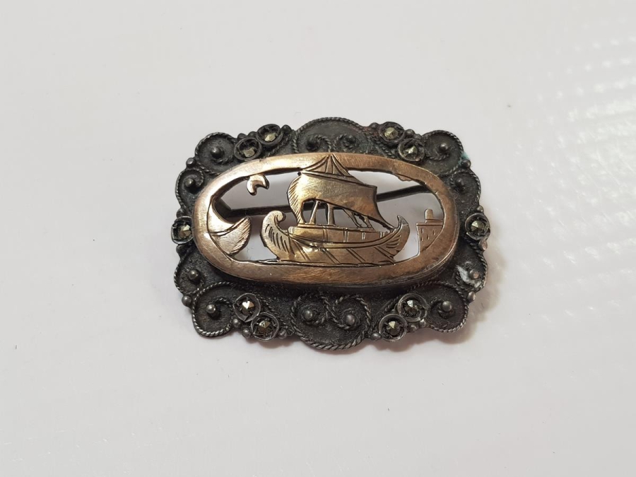 OSMANLI DÖNEMİ ÜZERİ YELKENLİ ALTIN VE GÜMÜŞ BROŞ