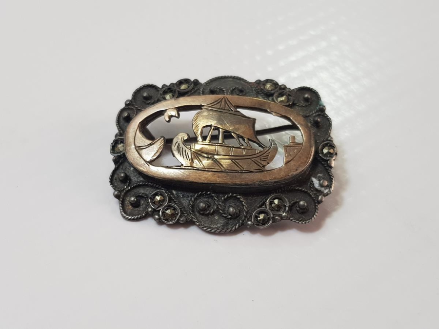 OSMANLI DÖNEMİ ÜZERİ YELKENLİ ALTIN VE GÜMÜŞ BROŞ