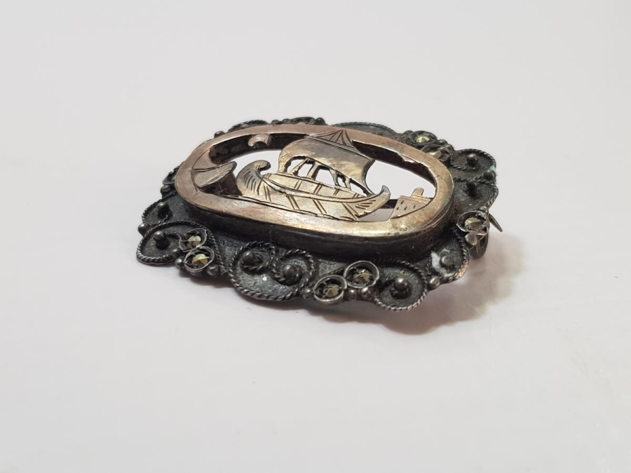 OSMANLI DÖNEMİ ÜZERİ YELKENLİ ALTIN VE GÜMÜŞ BROŞ