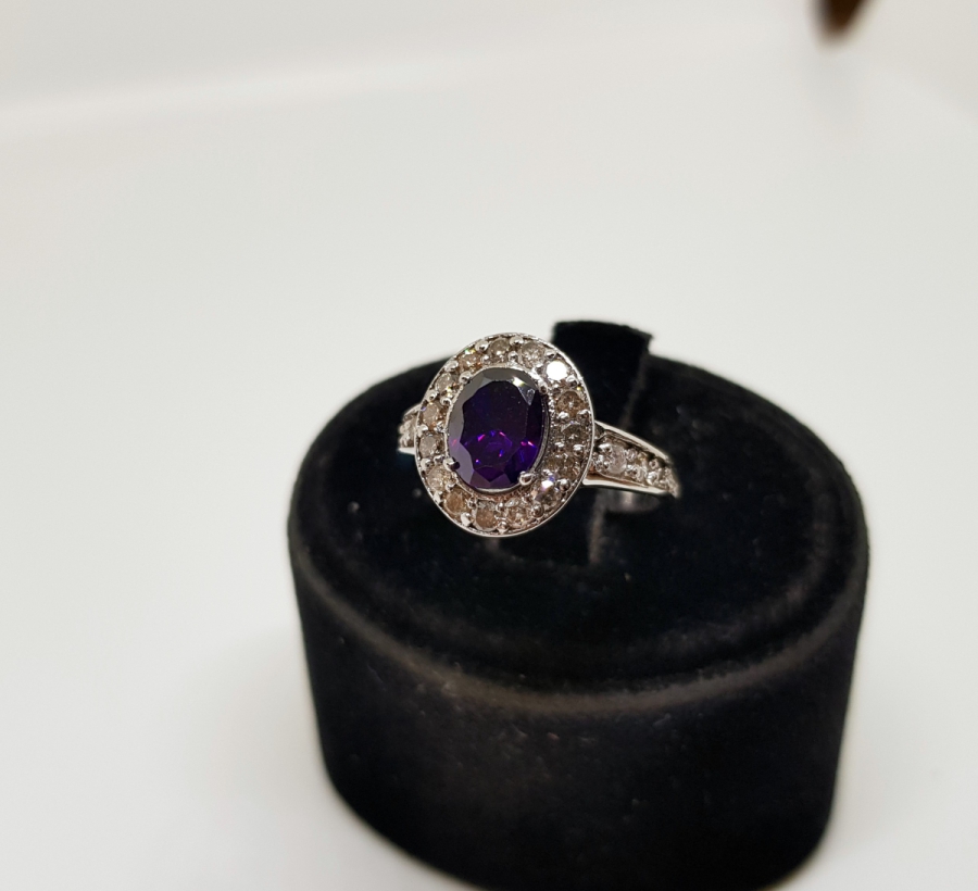 PIRLANTA VE AMETİST TAŞLI FRANSIZ MODEL YÜZÜK