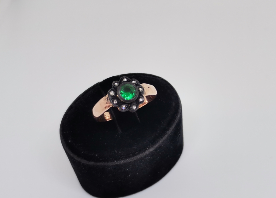 GÜL MODELLİ SİTRİN VE ELMAS TAŞLI YÜZÜK