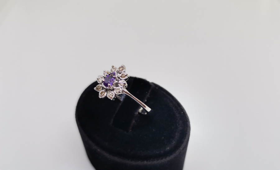 AMETİST VE PIRLANTA TAŞLI MİNİ DAMLA MODELİ YÜZÜK