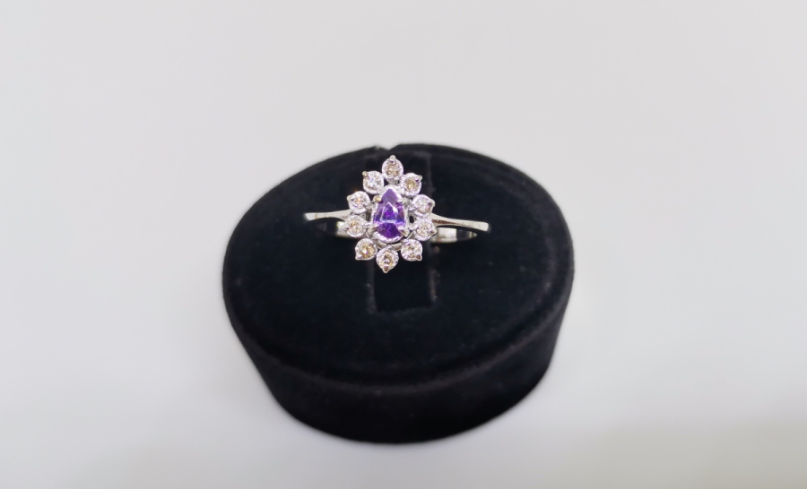 AMETİST VE PIRLANTA TAŞLI MİNİ DAMLA MODELİ YÜZÜK