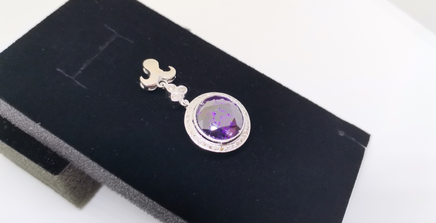 AMETİST VE PIRLANTA TAŞLI KOLYE UCU