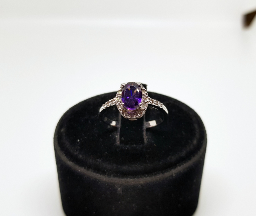 PIRLANTA VE AMETİST TAŞLI MİNİ FRANSIZ MODEL YÜZÜK