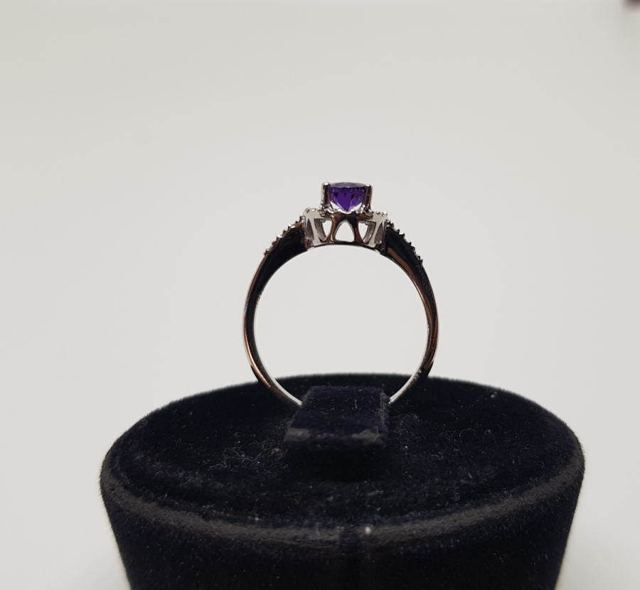 PIRLANTA VE AMETİST TAŞLI MİNİ FRANSIZ MODEL YÜZÜK