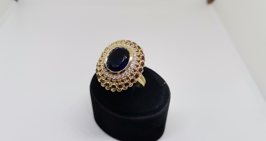 GARNET, SAFİR VE PIRLANTA TAŞLI BÜYÜK BOY YÜZÜK