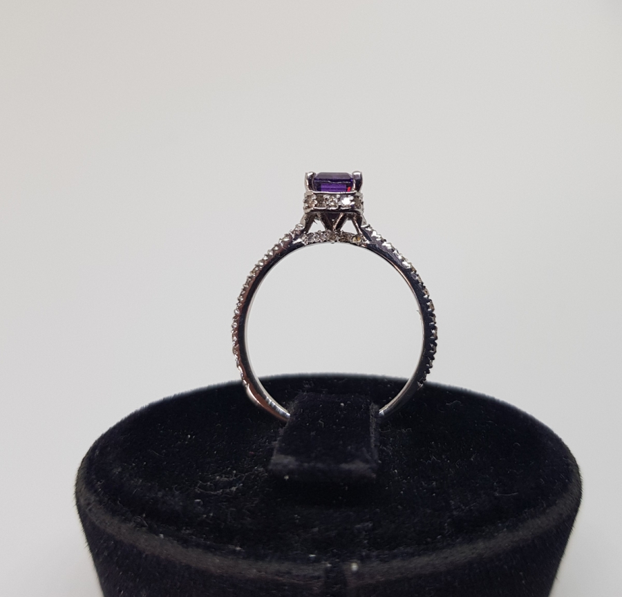 PIRLANTA VE AMETİST TAŞLI BAGET MODEL YÜZÜK