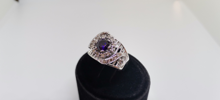 PIRLANTA VE AMETİST TAŞLI AVRUPA MODEL YÜZÜK