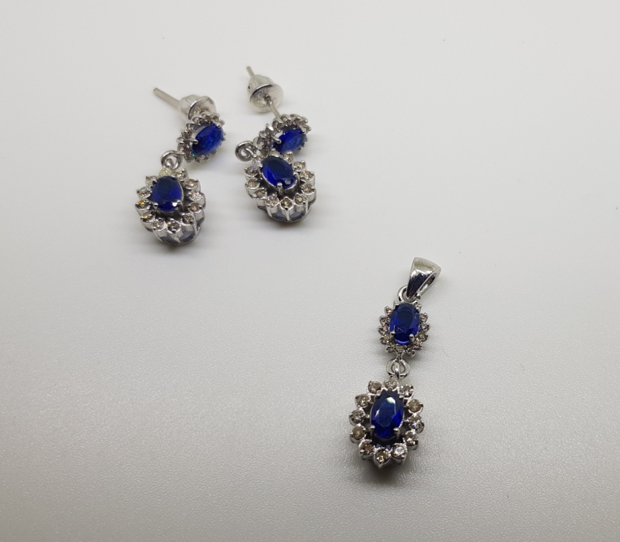 SAFİR VE PIRLANTA TAŞLI KOLYE KÜPE TAKIMI