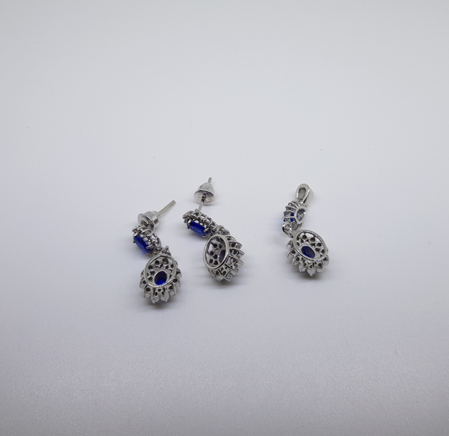 SAFİR VE PIRLANTA TAŞLI KOLYE KÜPE TAKIMI