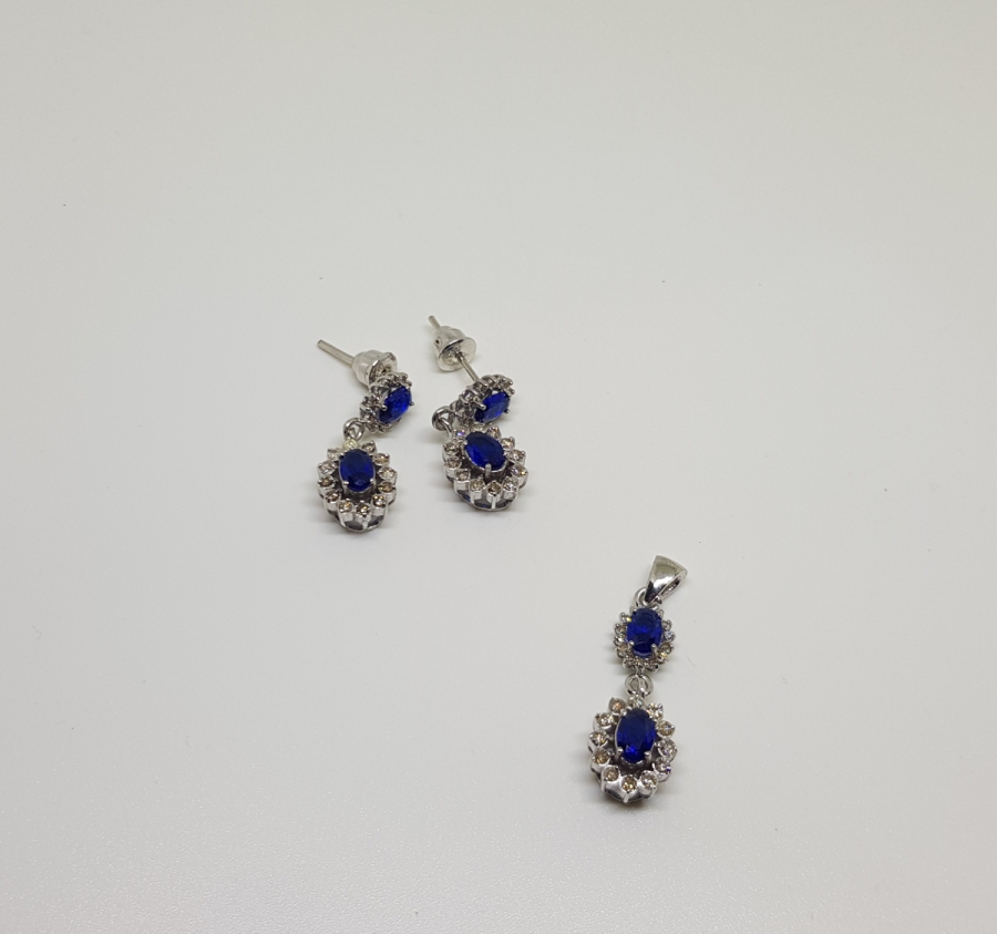 SAFİR VE PIRLANTA TAŞLI KOLYE KÜPE TAKIMI