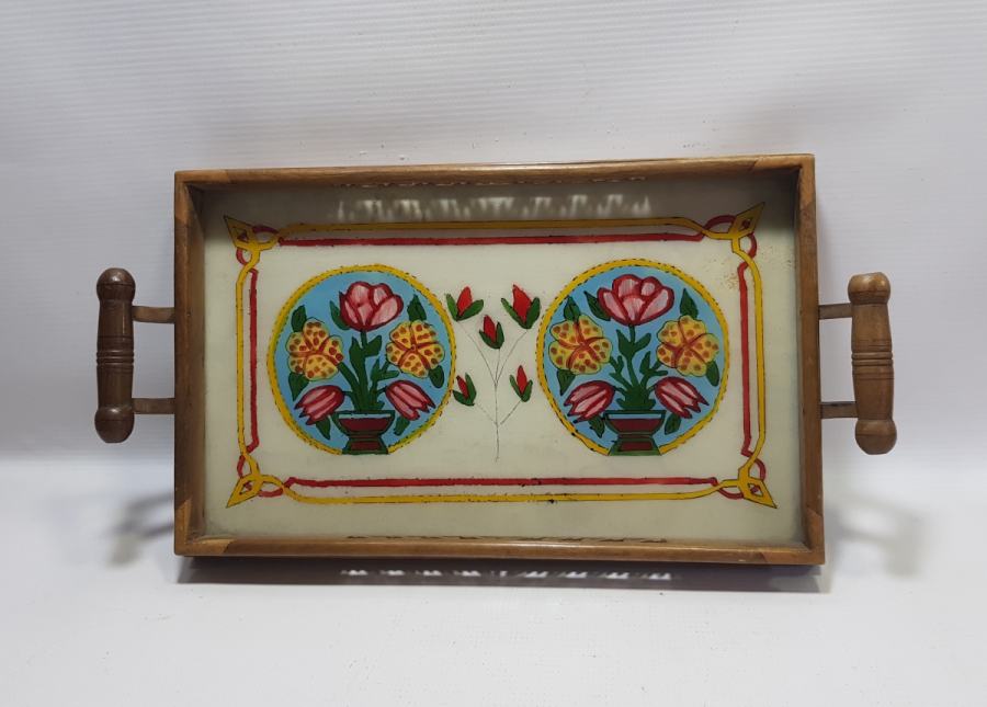 OSMANLI DÖNEMİ ÇOK NADİR EL YAPIMI CAM ALTI SİNOP İŞİ KAHVE TEPSİSİ