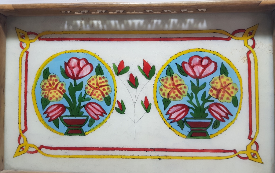 OSMANLI DÖNEMİ ÇOK NADİR EL YAPIMI CAM ALTI SİNOP İŞİ KAHVE TEPSİSİ