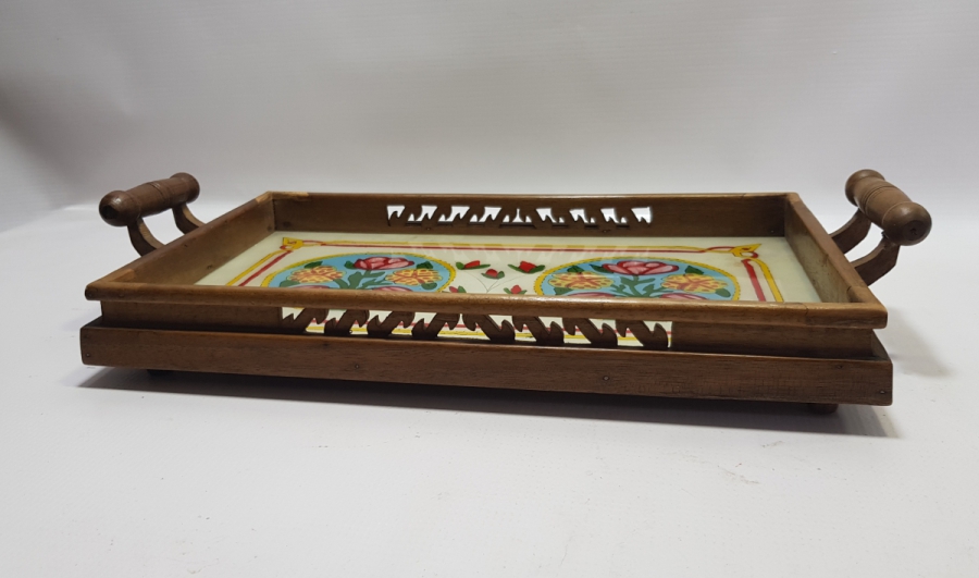 OSMANLI DÖNEMİ ÇOK NADİR EL YAPIMI CAM ALTI SİNOP İŞİ KAHVE TEPSİSİ