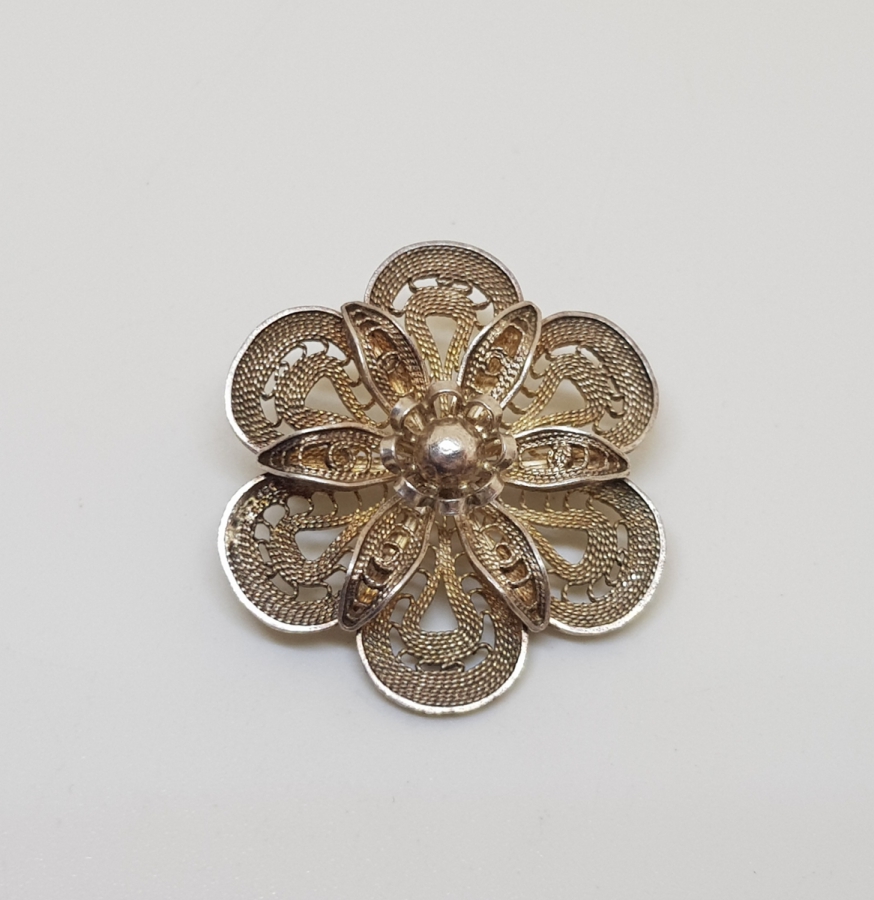 TELKARİ İŞÇİLİKLİ ÖZEL YAPIM ANTİKA GÜMÜŞ BROŞ