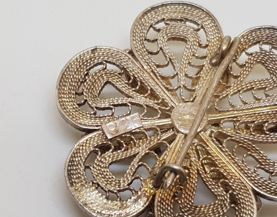 TELKARİ İŞÇİLİKLİ ÖZEL YAPIM ANTİKA GÜMÜŞ BROŞ