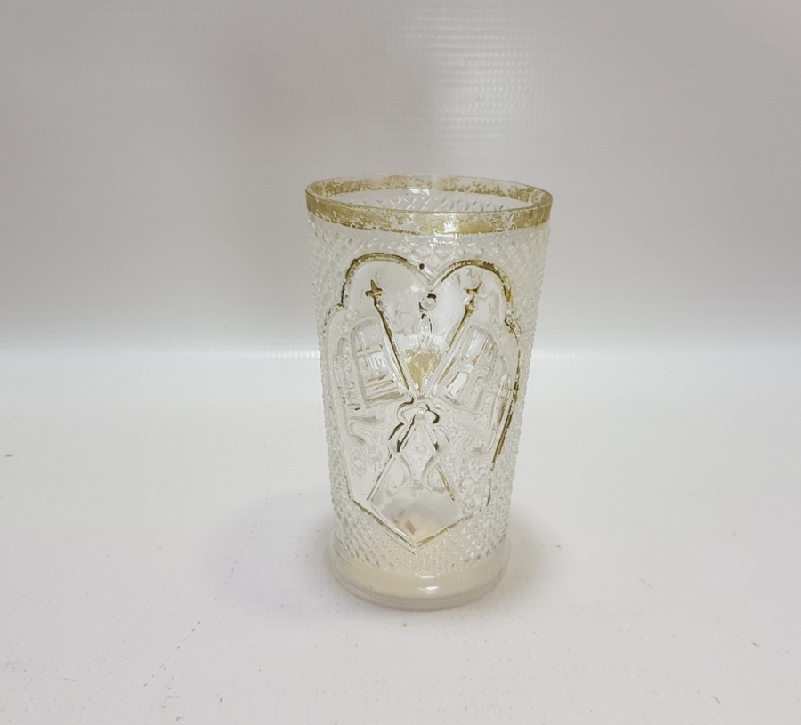 MEŞRUTİYET SANCAĞI FORMUNDA VE RUMCA AFİYET OLSUN EFENDİM YAZILI OSMANLI DÖNEMİ BİLLUR BARDAK