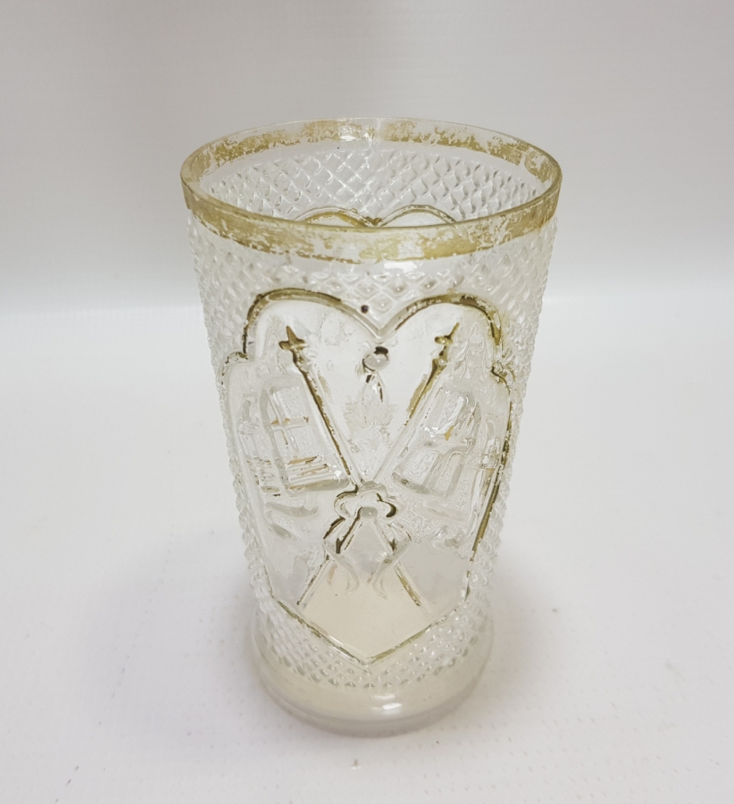 MEŞRUTİYET SANCAĞI FORMUNDA VE RUMCA AFİYET OLSUN EFENDİM YAZILI OSMANLI DÖNEMİ BİLLUR BARDAK