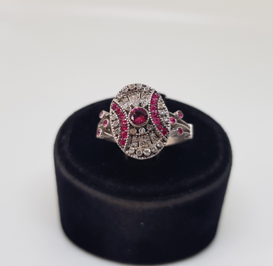 YAKUT VE PIRLANTA TAŞLI ÖZEL YAPIM FRANSIZ ARTNEU MODEL YÜZÜK