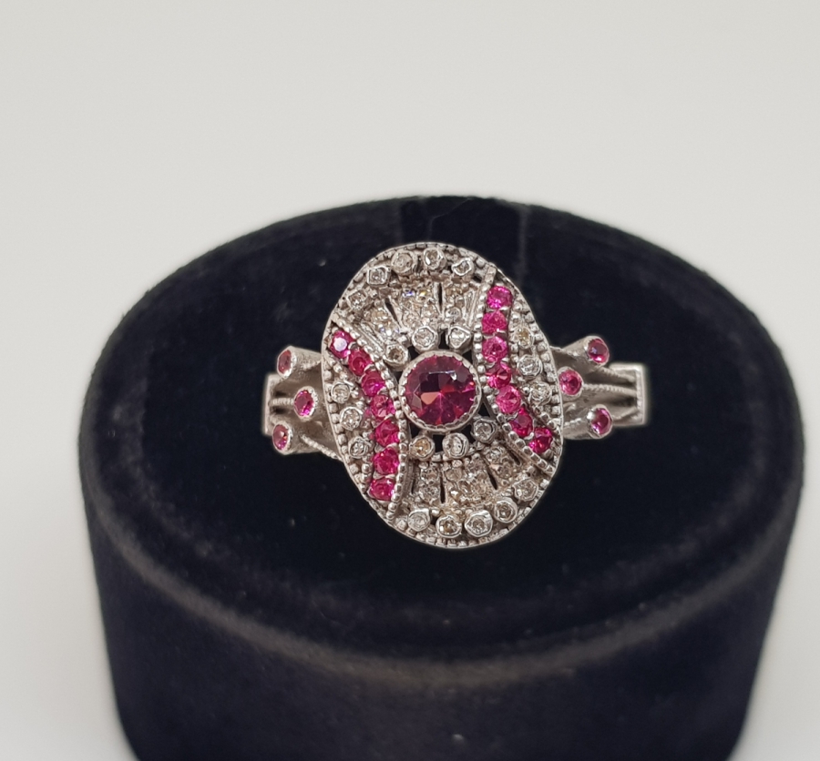 YAKUT VE PIRLANTA TAŞLI ÖZEL YAPIM FRANSIZ ARTNEU MODEL YÜZÜK