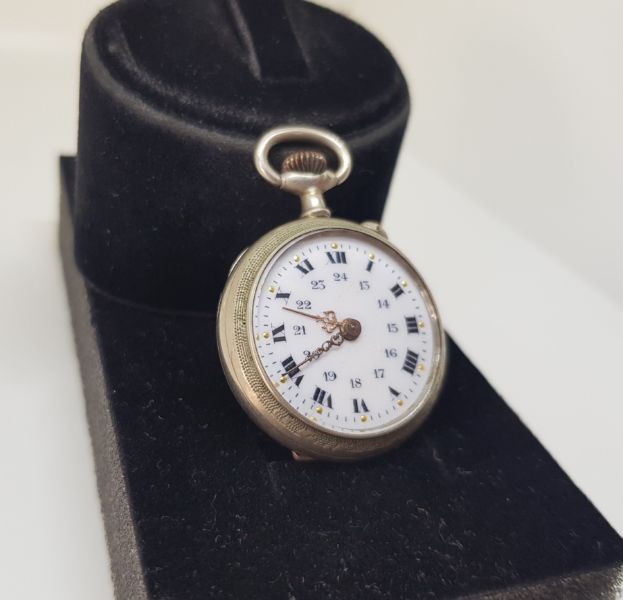 OSMANLI DÖNEMİ GÜMÜŞ KASA VE KADRANI ALTIN DAMLALI KURMALI CEP SAATİ