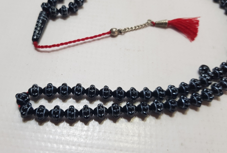 SİKKE FORMLU YAPILMIŞ GÜMÜŞ VARAKLI ÇOK NADİR BEYKOZ TEKKE İŞİ ZİKİR - NAMAZ TESPİHİ